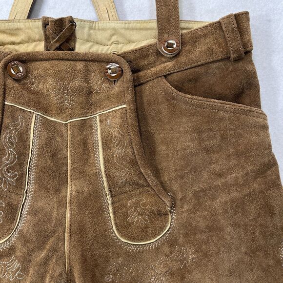Lederhosen Shorts Men 36 Brown Suede Leather German Suspenders Oktoberfest - Picture 15 of 16